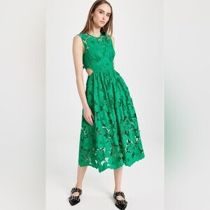 Self Portrait Green 3D Cotton Lace Midi Dress size 4 NWT